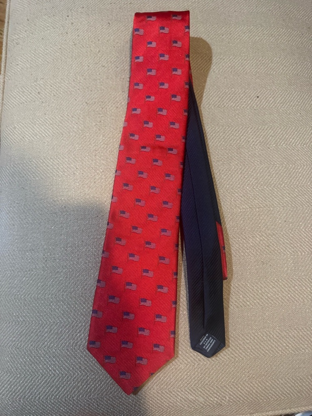 Roundtree & Yorke Red Silk Tie with Small Flag Motif